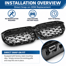 NINTE Front Kidney Diamond Grille Fit for BMW G20 330i M340i 2019-2022 Gloss Black ABS Plastic Direct Replacement - NINTE
