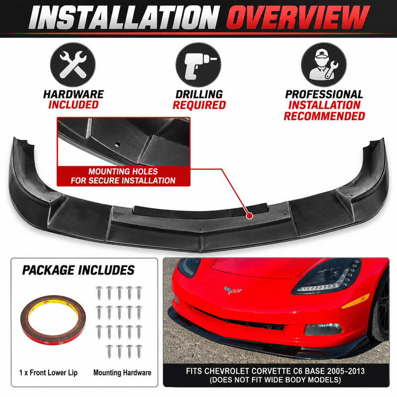 NINTE ZR1-Style Front Bumper Lip Splitter for 2005-2013 Chevrolet Corvette C6 Base – Track-Inspired Aero - NINTE
