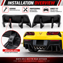 NINTE STG 3 Big Fin Rear Diffuser FOR 2014-2019 Chevrolet Corvette C7 Gloss Black