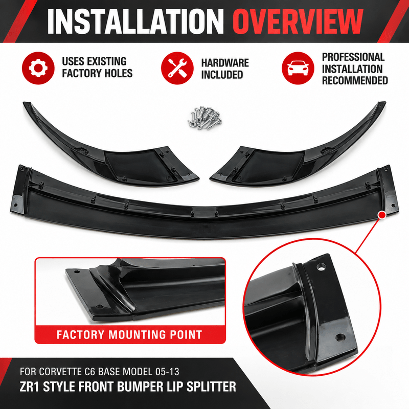 NINTE ZR1-Style Front Bumper Lip Splitter for 2005-2013 Chevrolet Corvette C6 Base – Track-Inspired Aero - NINTE