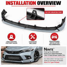 NINTE Front Lip For 2022-2024 Honda Civic Sedan/Hatchback Yofer V3 Style Bumper Spliter Chin - NINTE