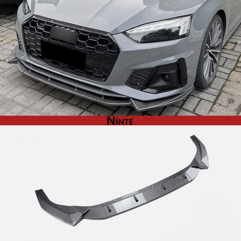 NINTE For Audi A5 Sline S5 8W6 2021 - 2024 ABS Carbon Fiber Front Bumper Lip Spoiler 3PC - NINTE