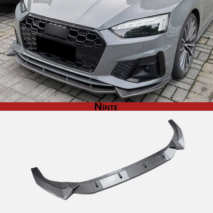 NINTE For Audi A5 Sline S5 8W6 2021 - 2024 ABS Carbon Fiber Front Bumper Lip Spoiler 3PC - NINTE