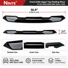 Laden Sie das Bild in den Galerie-Viewer, Front Grille Upper Top Molding Trim Piece Fit for GMC Sierra 1500 2022-2026 Chrome One Piece Style Without Logo