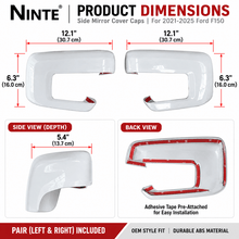 NINTE Side Mirror Cover Caps Overlays Fit for 2021-2026 Ford F150 Painted Gloss White Pair With Turn Signal Hole Sport Style Without Logo - NINTE