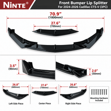 NINTE Front Bumper Lip Splitter Kit Fit for Cadillac CT5-V 2024-2026 Painted Gloss Black 3-Piece Sport Style Without Logo - NINTE
