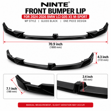 NINTE Front Bumper Lip Fit for 2024-2026 BMW LCI G05 X5 M-Sport MP Style Painted Gloss Black One Piece Sport Style Without Logo - NINTE