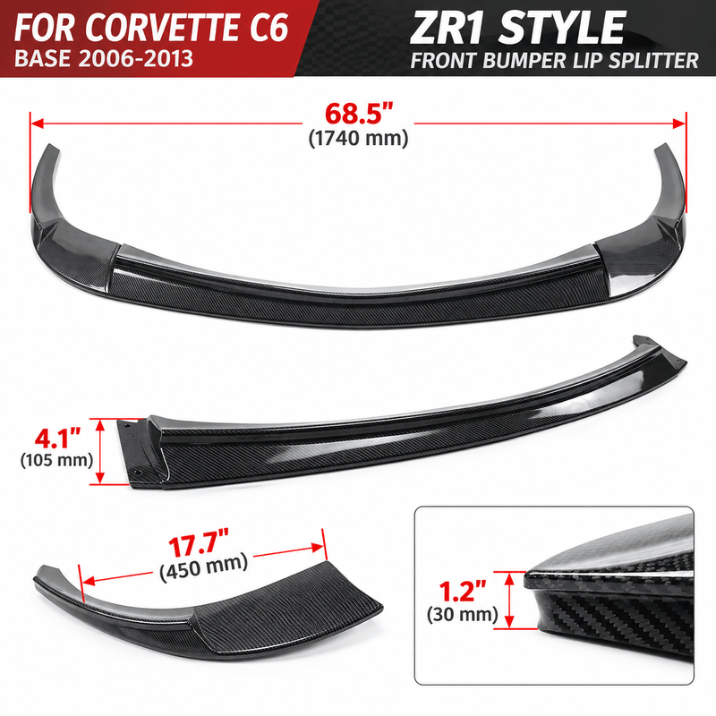 NINTE ZR1-Style Front Bumper Lip Splitter for 2005-2013 Chevrolet Corvette C6 Base – Track-Inspired Aero - NINTE