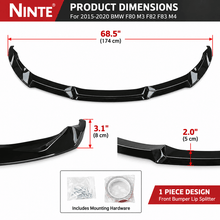 NINTE For 2015-2020 Fits BMW F80 M3 F82 F83 M4 1 Piece Style Front Bumper Lip Front Lower Diffuser - NINTE