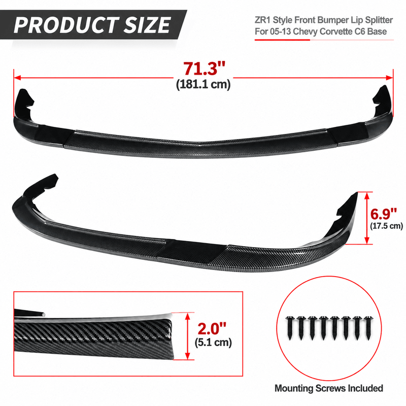 NINTE ZR1-Style Front Bumper Lip Splitter for 2005-2013 Chevrolet Corvette C6 Base – Track-Inspired Aero - NINTE