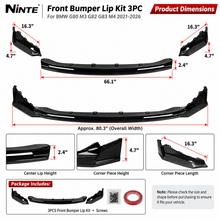NINTE  Front Bumper Lip Kit  For BMW G80 M3 G82 G83 M4 2021-2026 Front Bumper Lip Kit 3PC