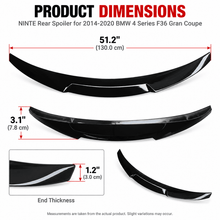 NINTE For 2014-2020 BMW 4 Series F36 430i 435i 440i Gran Coupe 4 Door M4 Style Rear Spoiler Trunk Wing Splitter - NINTE