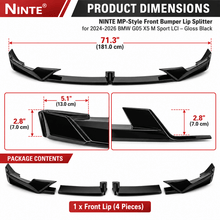 NINTE MP-Style Front Bumper Lip Splitter for 2024-2026 BMW G05 X5 M Sport LCI – Aggressive Sport Aero - NINTE
