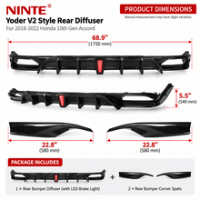NINTE Yoder V2 Style Rear Diffuser For 2018-2022 Honda 10th Gen Accord - NINTE