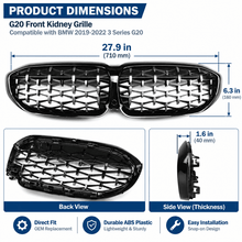 NINTE Front Kidney Diamond Grille Fit for BMW G20 330i M340i 2019-2022 Gloss Black ABS Plastic Direct Replacement - NINTE