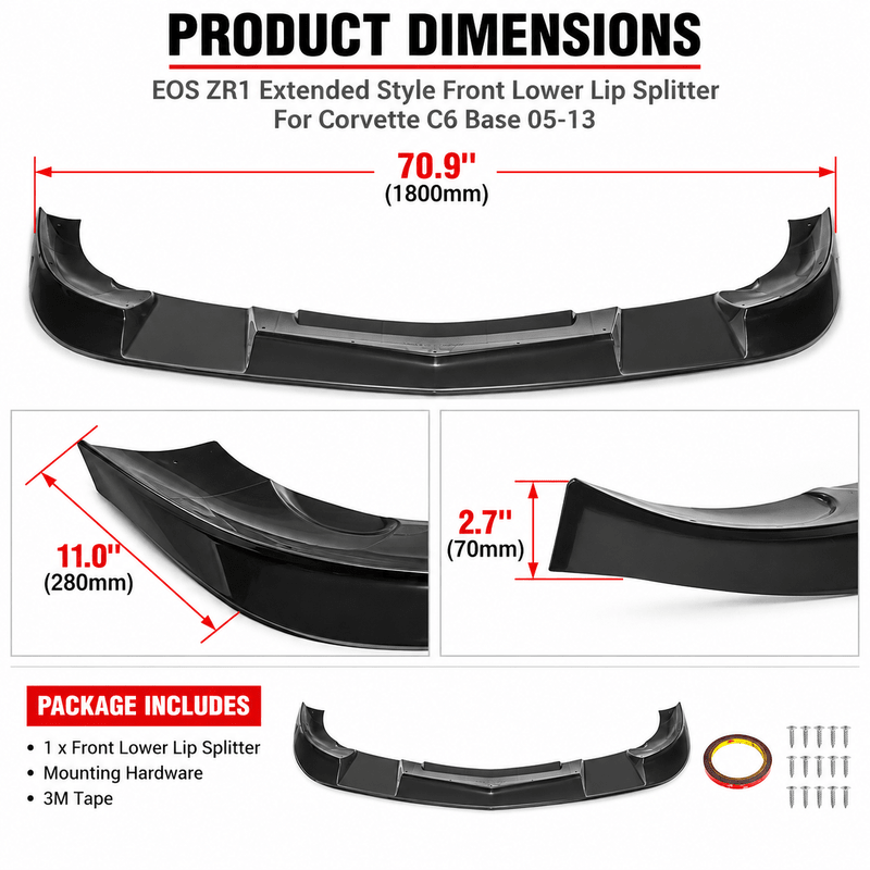 NINTE ZR1-Style Front Bumper Lip Splitter for 2005-2013 Chevrolet Corvette C6 Base – Track-Inspired Aero - NINTE