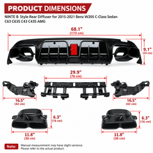 NINTE B Style Rear Diffuser for 2015-2021 Benz W205 C-Class Sedan C63 C63S C43 C43S AMG - NINTE