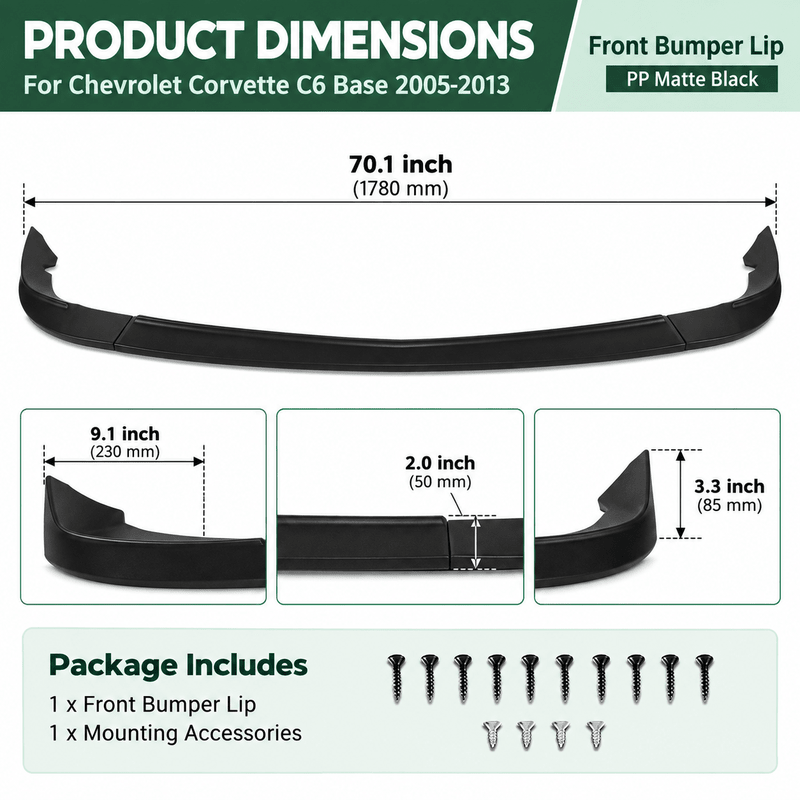 NINTE ZR1-Style Front Bumper Lip Splitter for 2005-2013 Chevrolet Corvette C6 Base – Track-Inspired Aero - NINTE