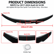 NINTE For 2017-2024 Audi A4 S4 B9 ABS Highkick M4 Style Rear Spoiler Trunk Spoiler Wing - NINTE