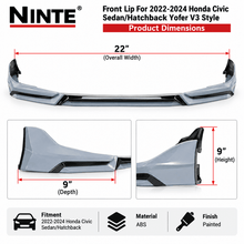NINTE Front Lip For 2022-2024 Honda Civic Sedan/Hatchback Yofer V3 Style Bumper Spliter Chin - NINTE
