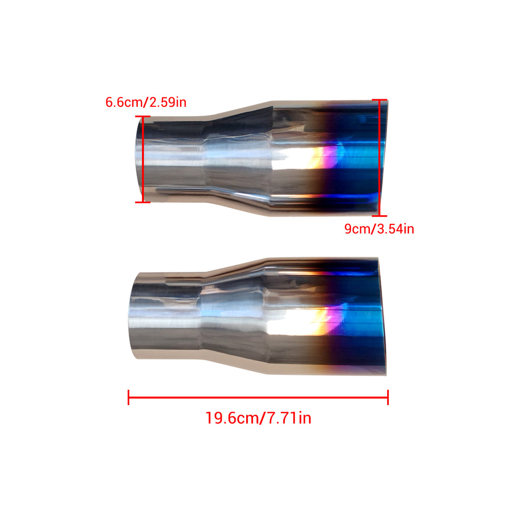 NINTE Pack of 2 Blue Burnt Exhaust Tip 2.5" Inlet 3.5" Outlet 7.75 long 304 Stainless Steel 2.5" to 3.5" Exhaust Tail Pipe Tips Weld On Single Slant Cut