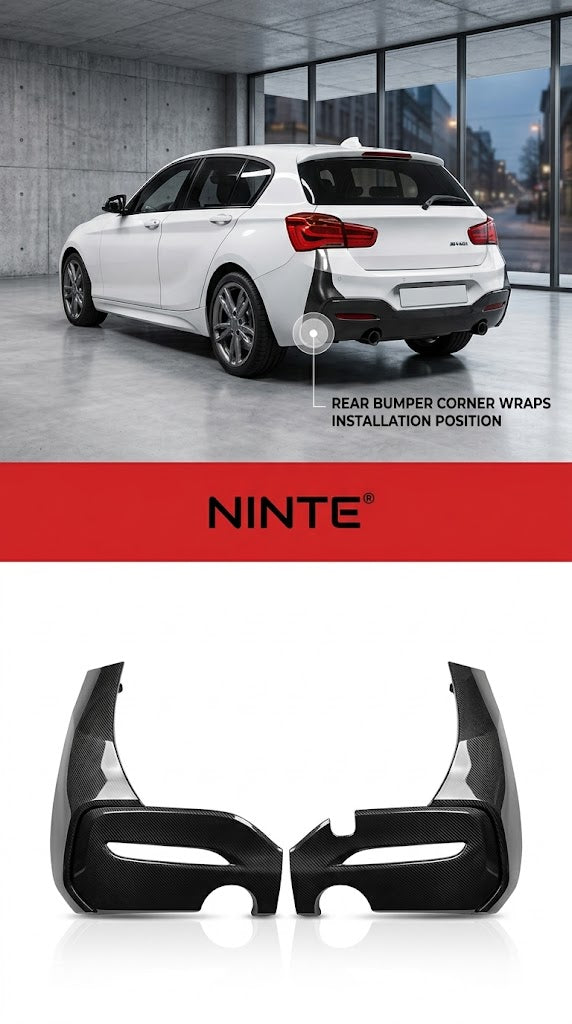 NINTE Rear Bumper Side Lip Splitter Aprons Fit For BMW 1 Series F20 F21 M Sport M135i M140i 2015-2019 Carbon Fiber Look One Piece Sport Style