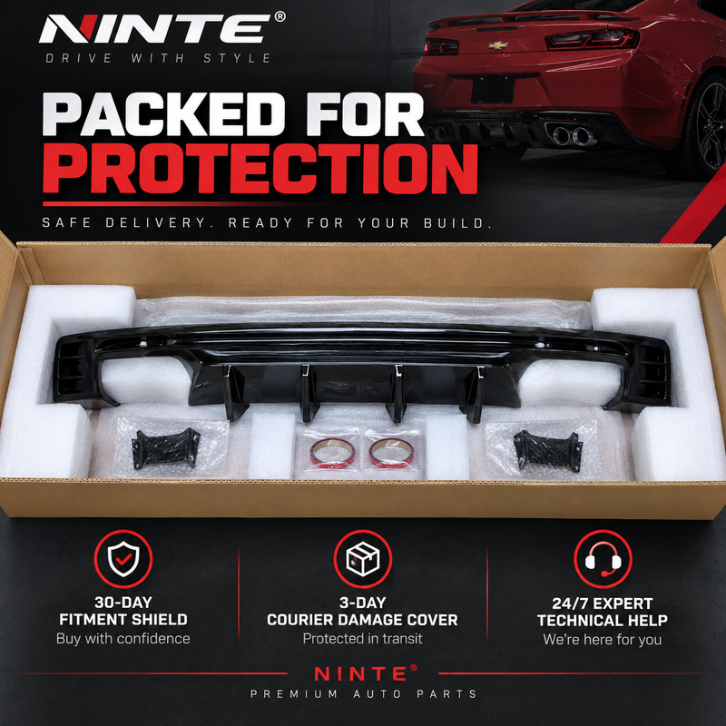 NINTE Rear Bumper Diffuser Lip Splitter Fit for 2016-2023 Chevrolet Camaro Painted Gloss Black Quad Exhaust Sport Style Without Logo