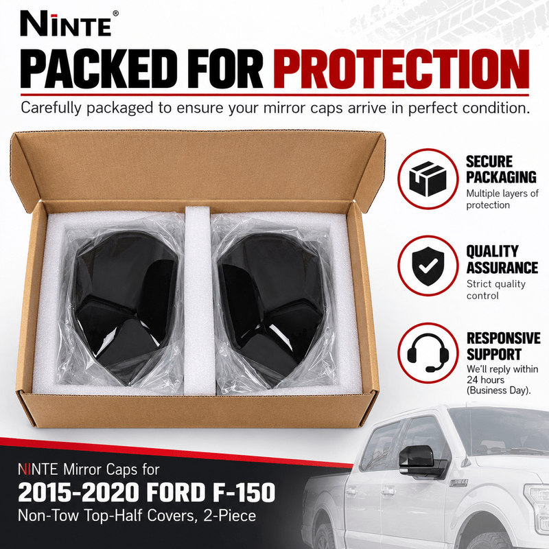 NINTE Mirror Caps for 2015-2020 Ford F-150, Non-Tow Top-Half Covers, 2-Piece - NINTE