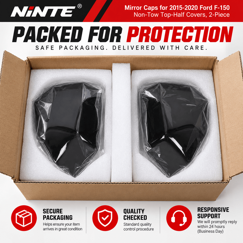 NINTE Mirror Caps for 2015-2020 Ford F-150, Non-Tow Top-Half Covers, 2-Piece - NINTE
