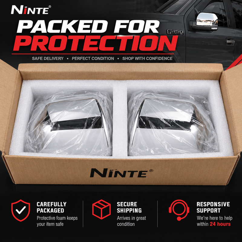 NINTE Mirror Caps for 2015-2020 Ford F-150, Non-Tow Top-Half Covers, 2-Piece - NINTE