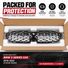 NINTE Front Kidney Diamond Grille Fit for BMW G20 330i M340i 2019-2022 Gloss Black ABS Plastic Direct Replacement - NINTE