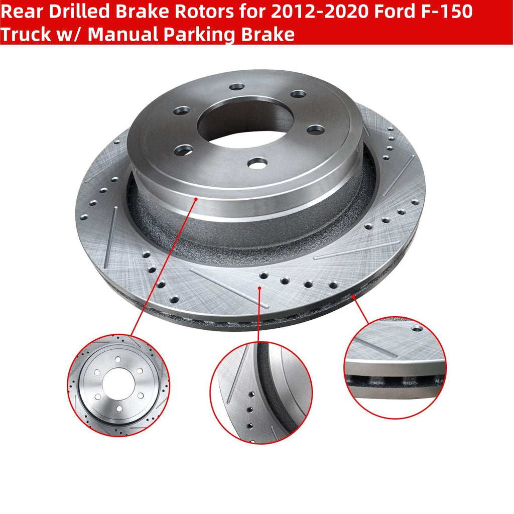 NINTE for 2012-2020 Ford F-150 Truck w/ Manual Parking Brake Rear Drilled Brake Rotors