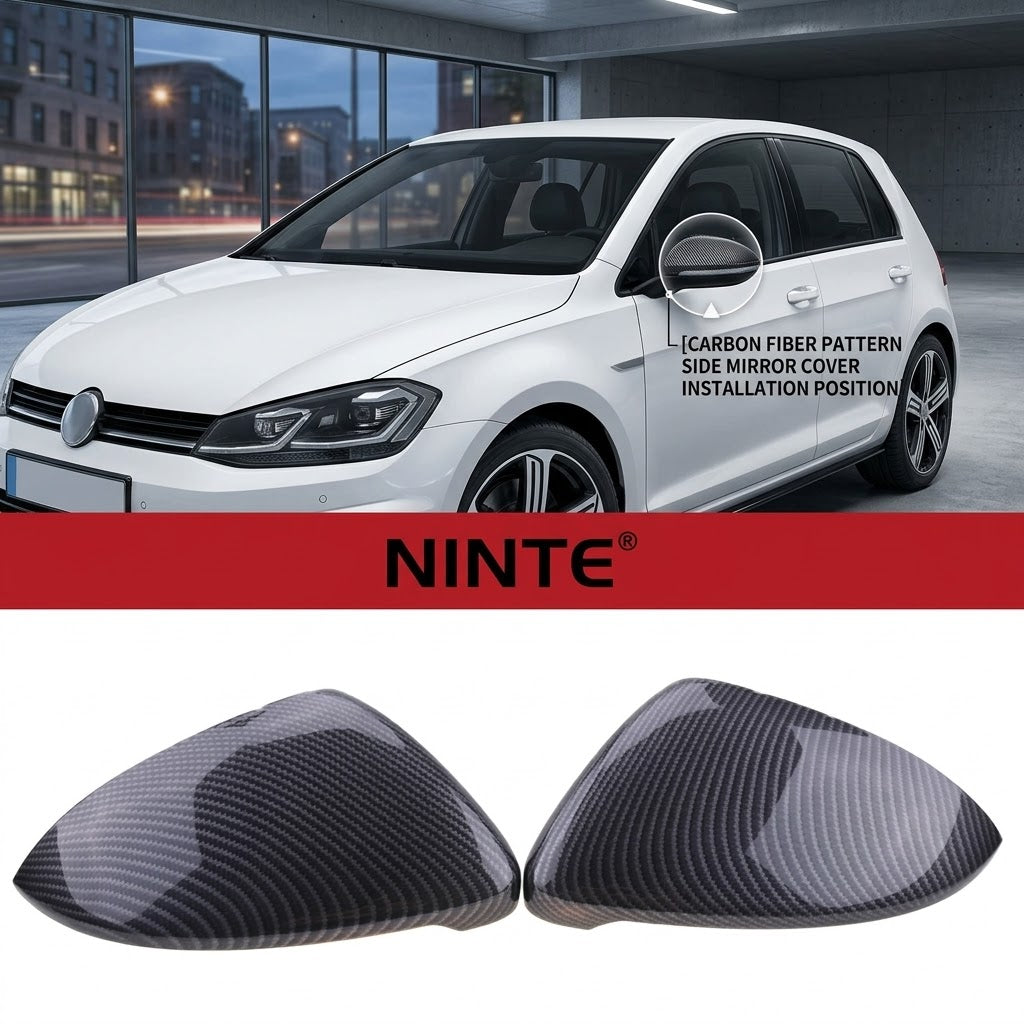 NINTE Side Mirror Cover Cap Replacement Fit For VW Golf 7 All Models 2014-2018 Carbon Fiber Look 5G0857537E 5G0857538E Without Logo