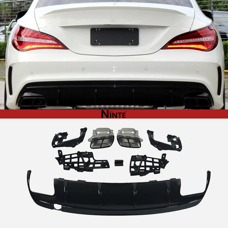 NINTE Rear Bumper Diffuser Exhaust Tailpipes For 2013-2019 Benz W117 CLA200 CLA250
