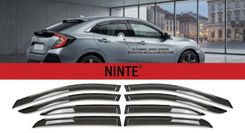 NINTE In-Channel Window Visor Rain Guard Deflector Fit For Honda Civic Hatchback 2016-2021 UK Euro Spec Smoked Black Trim - NINTE