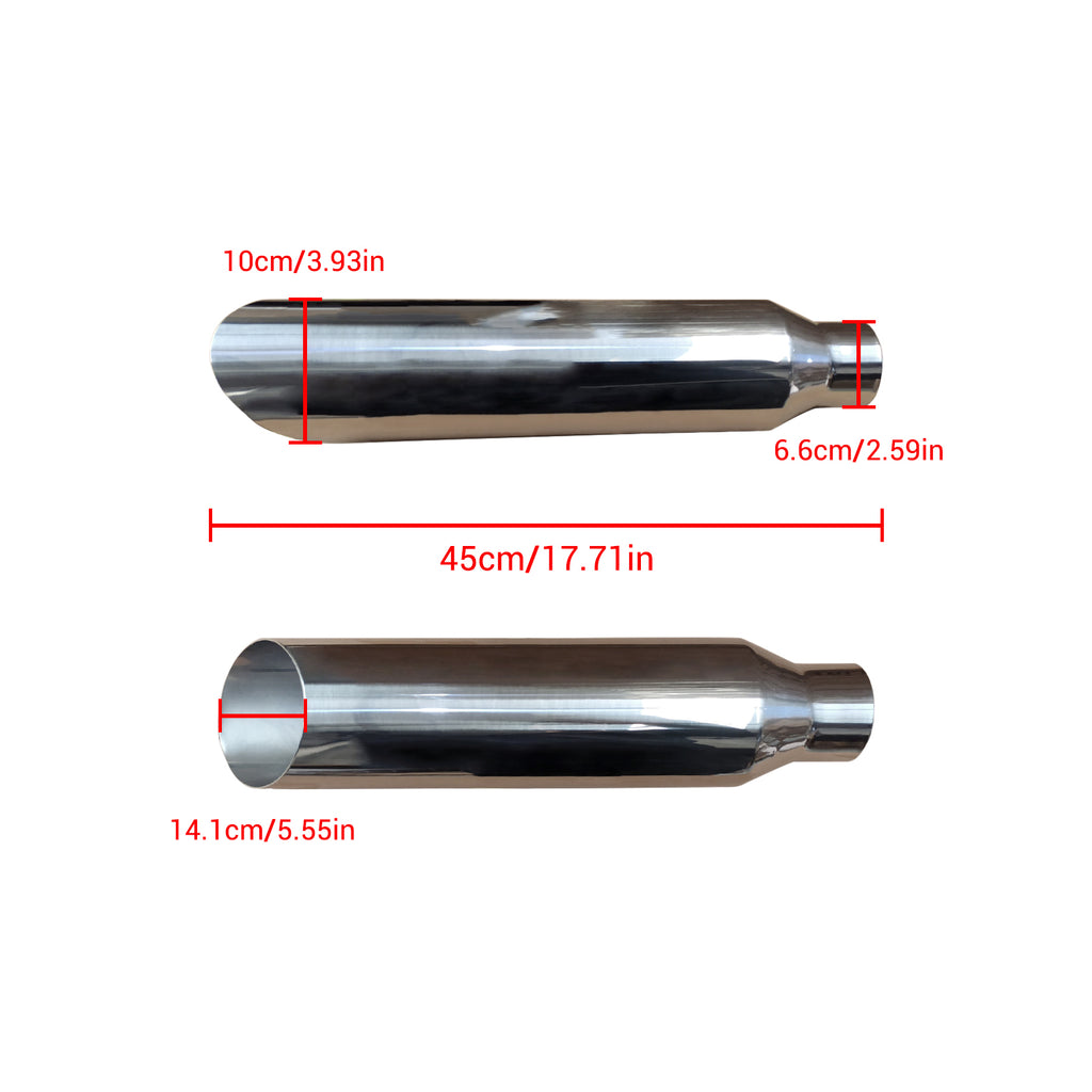 NINTE Car Exhaust Tail Pipe 2.5" Inlet 4" Outlet 18" Long Exhaust Tailpipe Single Layer Angle Cut 45 Degree Welding On Universal Tail Throat