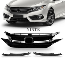 Laden Sie das Bild in den Galerie-Viewer, Ninte For 2016 - 2018 Honda Civic 10th Gloss Black ABS Triple Front Mesh Grille With Light Brows - NINTE