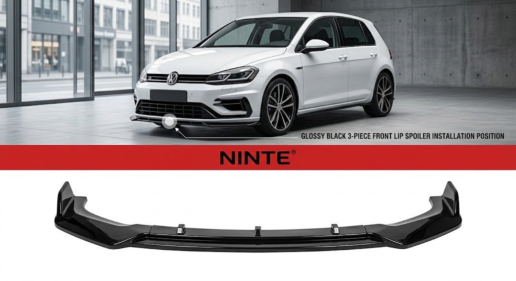 NINTE Front Bumper Lip Splitter Kit Fit For VW Golf 7 2013-2020 Painted Gloss Black 3-Piece Sport Style Without Logo