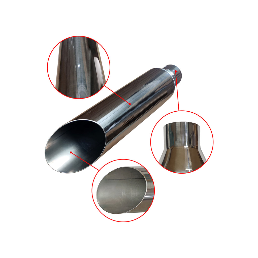 NINTE Car Exhaust Tail Pipe 2.5" Inlet 4" Outlet 18" Long Exhaust Tailpipe Single Layer Angle Cut 45 Degree Welding On Universal Tail Throat