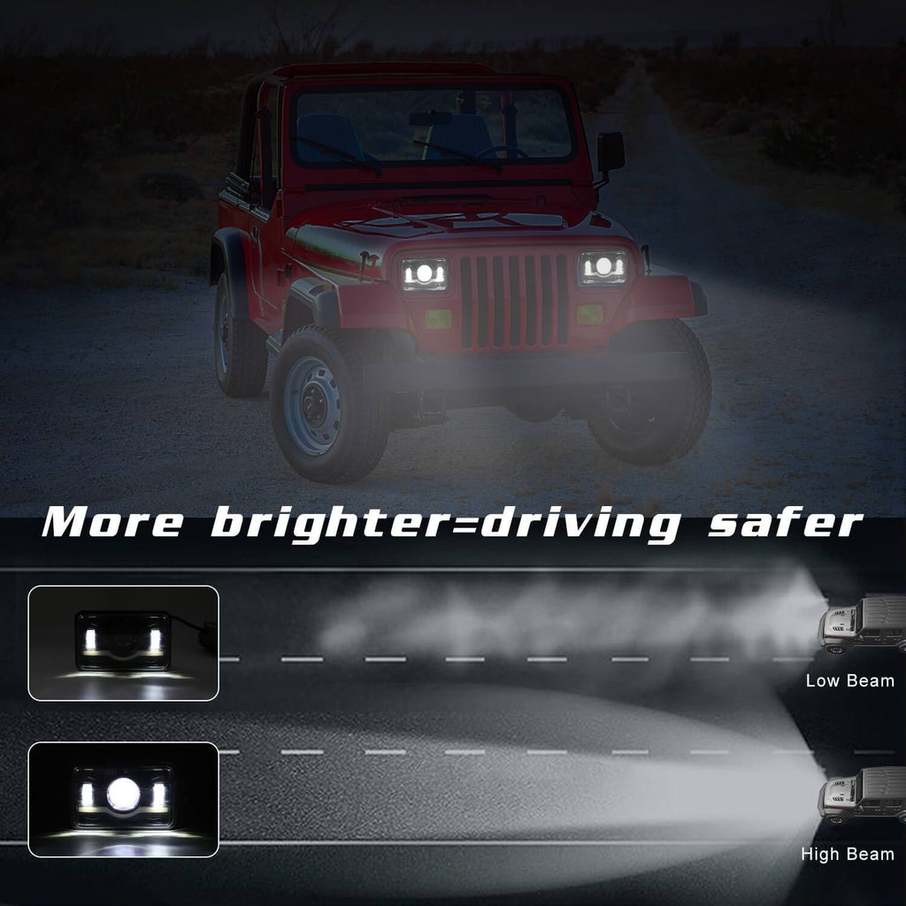 NINTE 4x6 Inches Square LED Trunk Headlights 