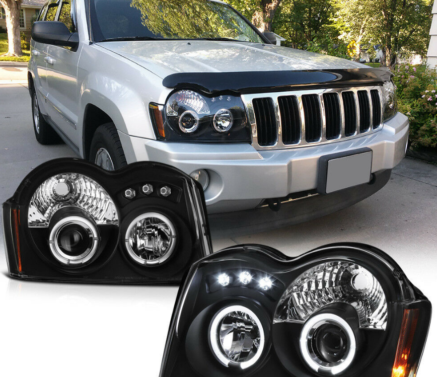 For 05-07 Jeep Grand Cherokee WK Black LED Halo Projector Headlight Signal Lamp - NINTE