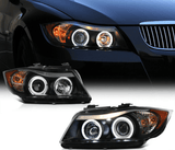 2006-2008 BMW E90 3-Series Sedan Black LED Angel Eye Halo Projector Headlights