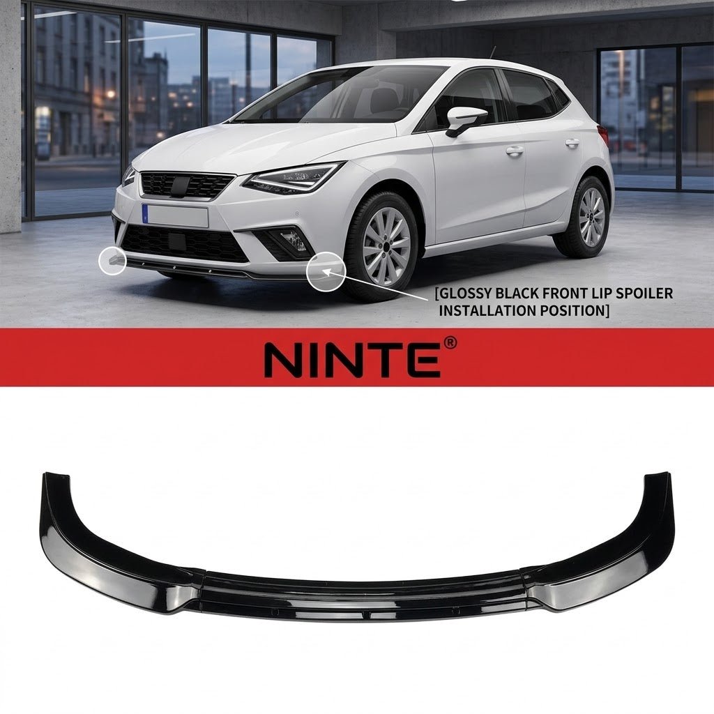 NINTE Front Bumper Lip Splitter Fit For Seat Ibiza MK5 6F 5-Door Standard FR 2017-2024 Painted Gloss Black One Piece Without Logo