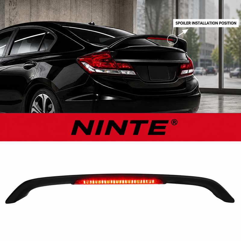 NINTE Rear Trunk Spoiler Wing Fit for Honda Civic Sedan 2012-2015 Matte Black with Integrated LED