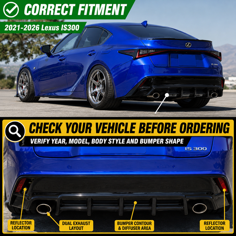 NINTE Rear Bumper Diffuser Fit for Lexus IS300 IS350 2021-2026 Gloss Black CTM Design V1