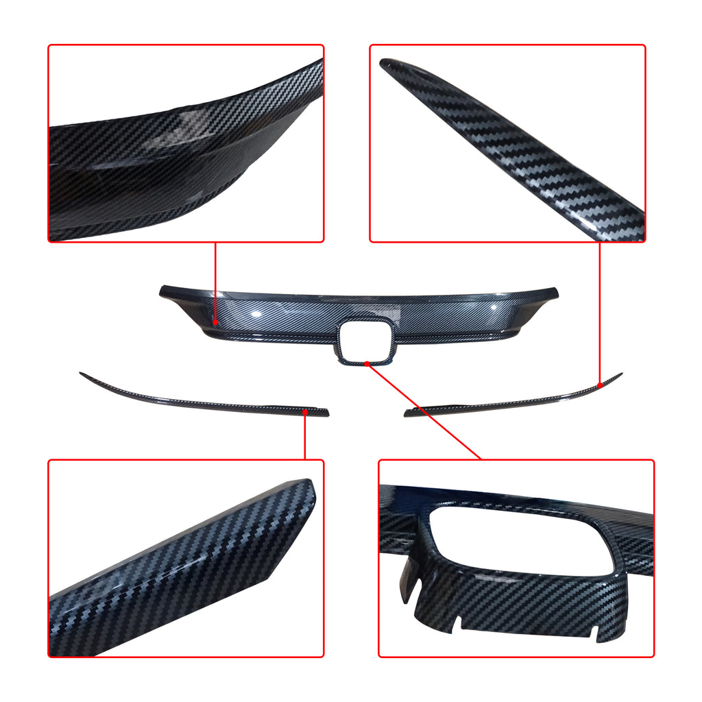 NINTE For 2022-2024 Honda Civic 11th Gen Front Hood Bonnet Cover Trim Compatible with  Carbon Fiber Style