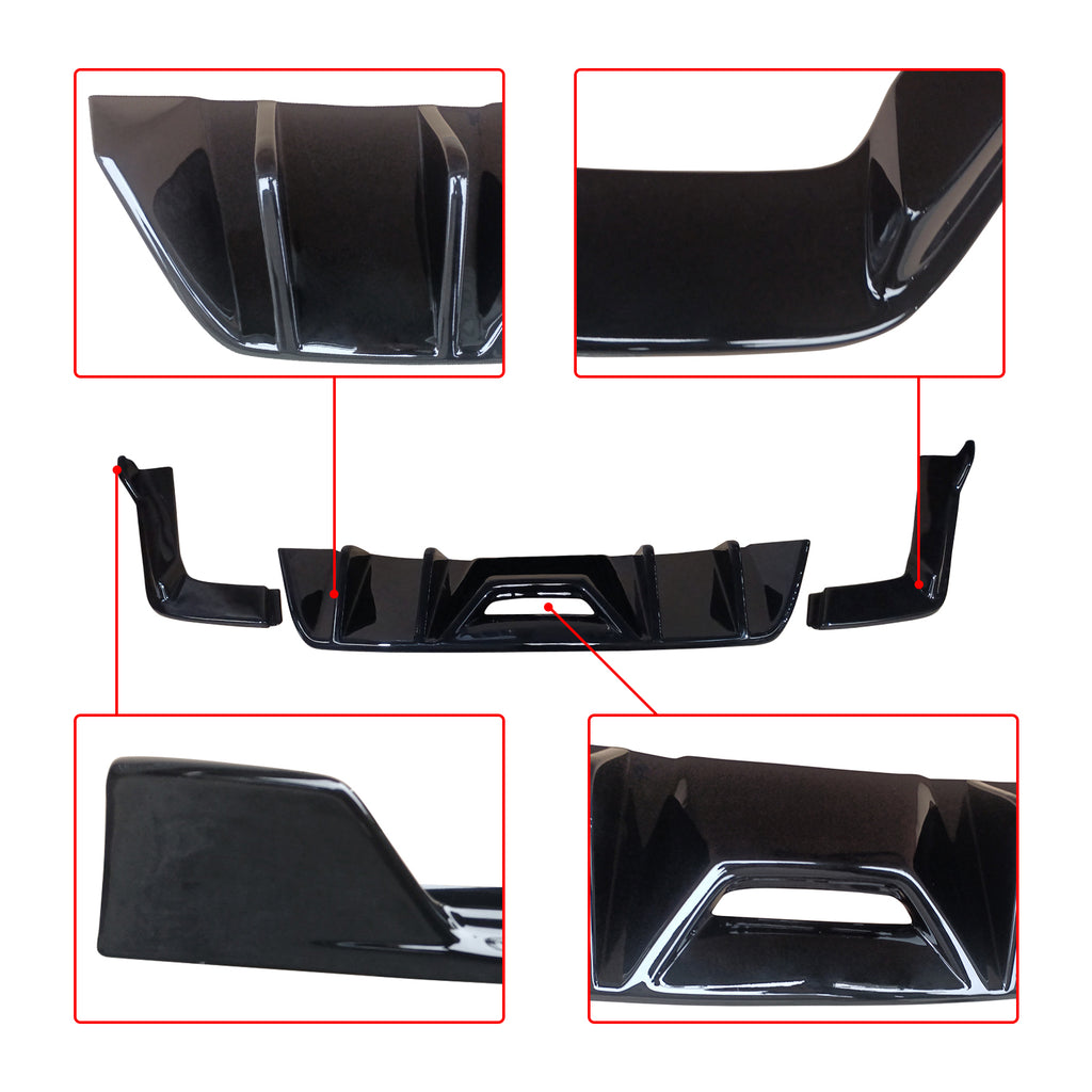 NINTE Rear Diffuser Fit For 2015-2017 Ford Mustang HN Style Rear Bumper Diffuser ABS Rear Bumper Diffuser Rear Bumper