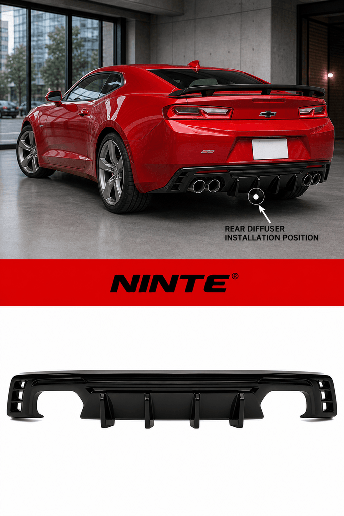 NINTE Rear Bumper Diffuser Lip Splitter Fit for 2016-2023 Chevrolet Camaro Painted Gloss Black Quad Exhaust Sport Style Without Logo - NINTE
