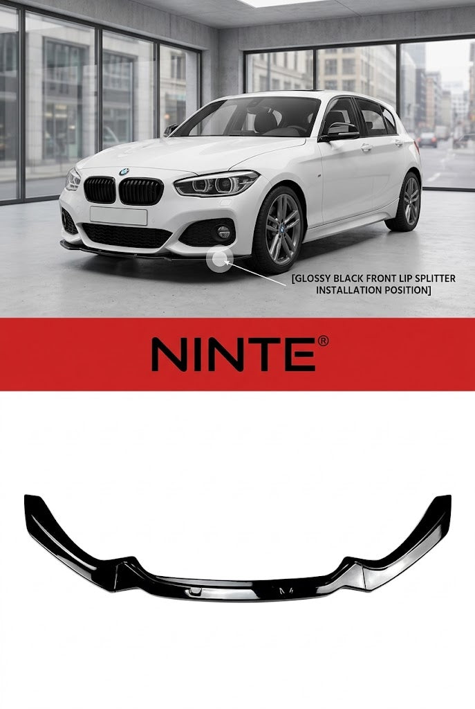 NINTE Front Bumper Lip Splitter Fit For BMW 1 Series F20 F21 M Sport LCI 2015-2019 Painted Gloss Black One Piece Without Logo