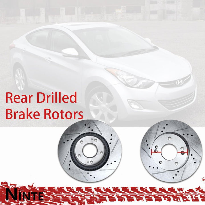 NINTE Rear Drilled Brake Rotors for Hyunda Elantra GT Veloster Venue Kona Forte Soul - NINTE